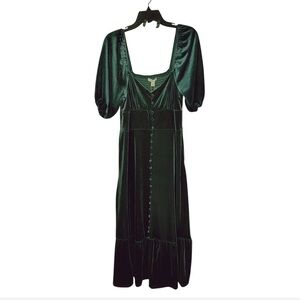 REPOP! Chelsea & Violet Green Velvet Babydoll Puff Sleeves Ruffle Hem Fairycore